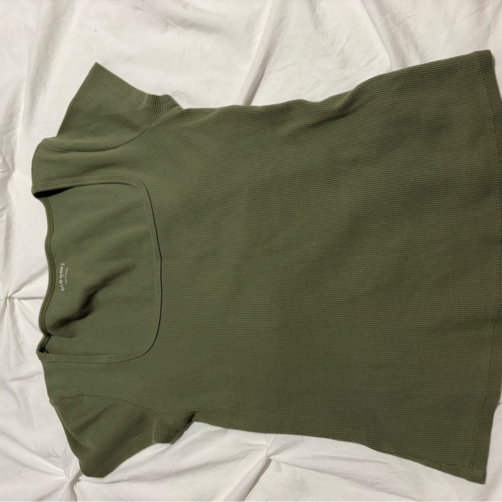 Old Navy Ribbed Olive Green Short Sleeve Top